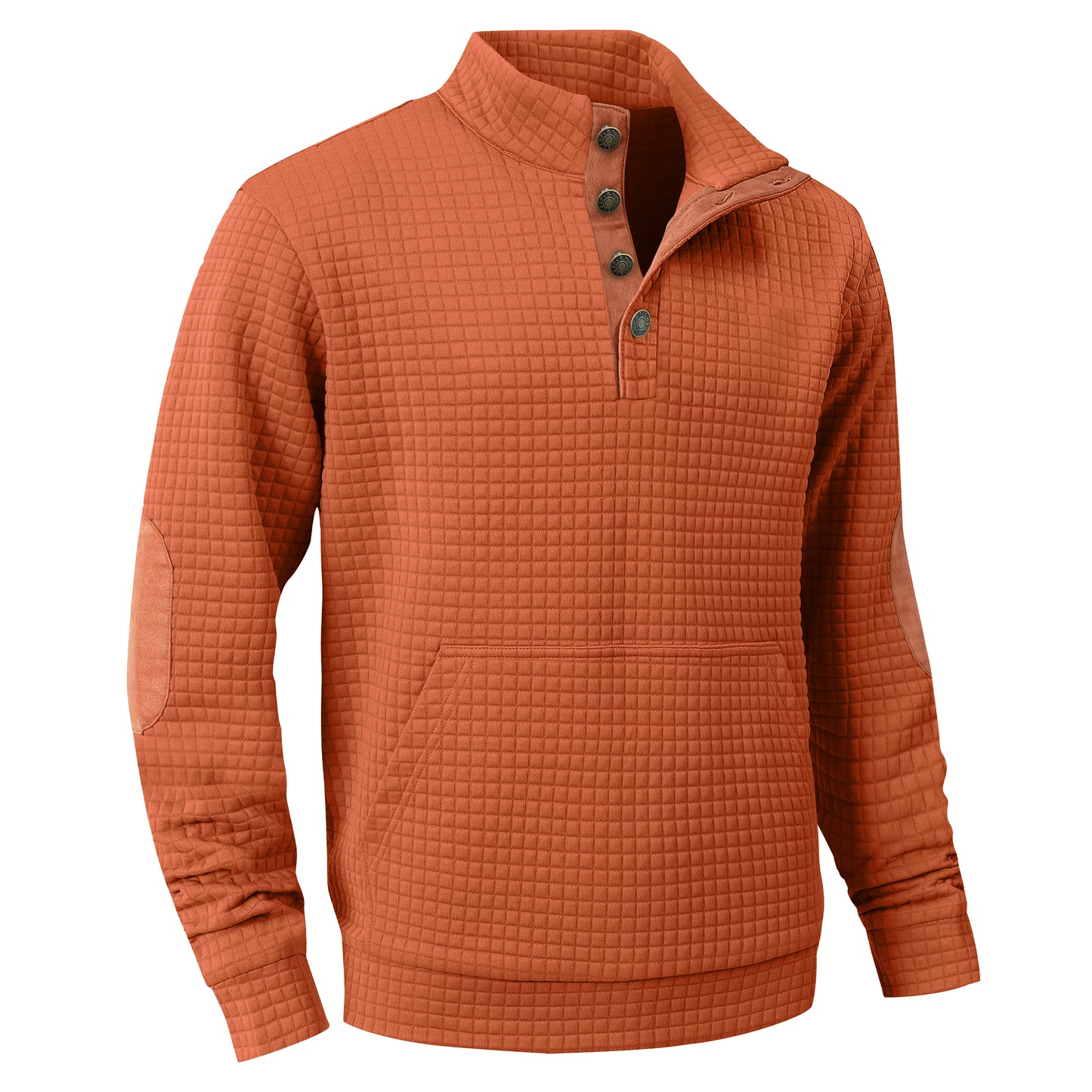 Zaitun Men's Quilted Sweatshirt Casual Long Sleeve Quarter Button Stand Collar Pullover Sweatshirts with Pocket Blue