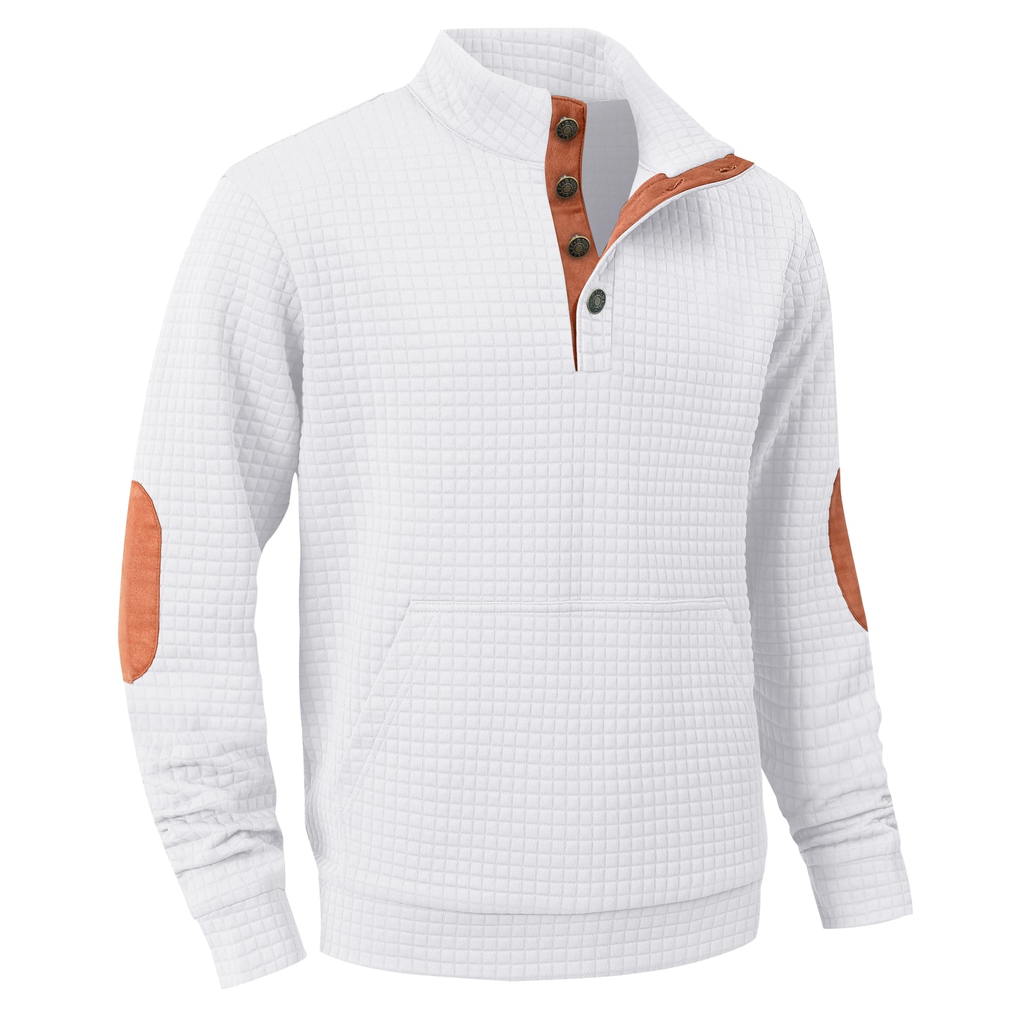 Zaitun Men's Quilted Sweatshirt Casual Long Sleeve Quarter Button Stand Collar Pullover Sweatshirts with Pocket Blue