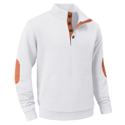 Zaitun Men's Quilted Sweatshirt Casual Long Sleeve Quarter Button Stand Collar Pullover Sweatshirts with Pocket Blue