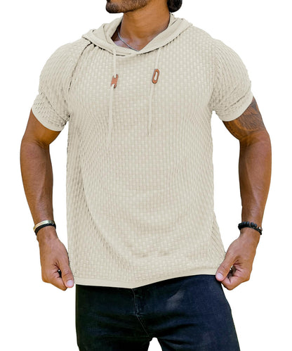 Zaitun Men's Short Sleeve Hoodie Shirt Casual Waffle Knitted Pullover Sweater..., Black, XX-Large