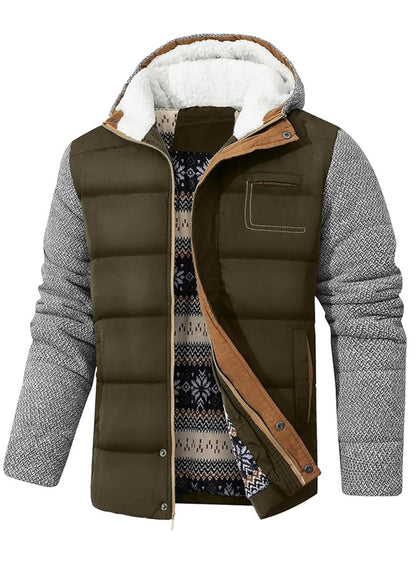 Zaitun Men's Winter Jacket, Warm Fleece Jacket, Lined Windbreaker with Hood, Windproof Outdoor Jackets, Thermal Puffer Jacket