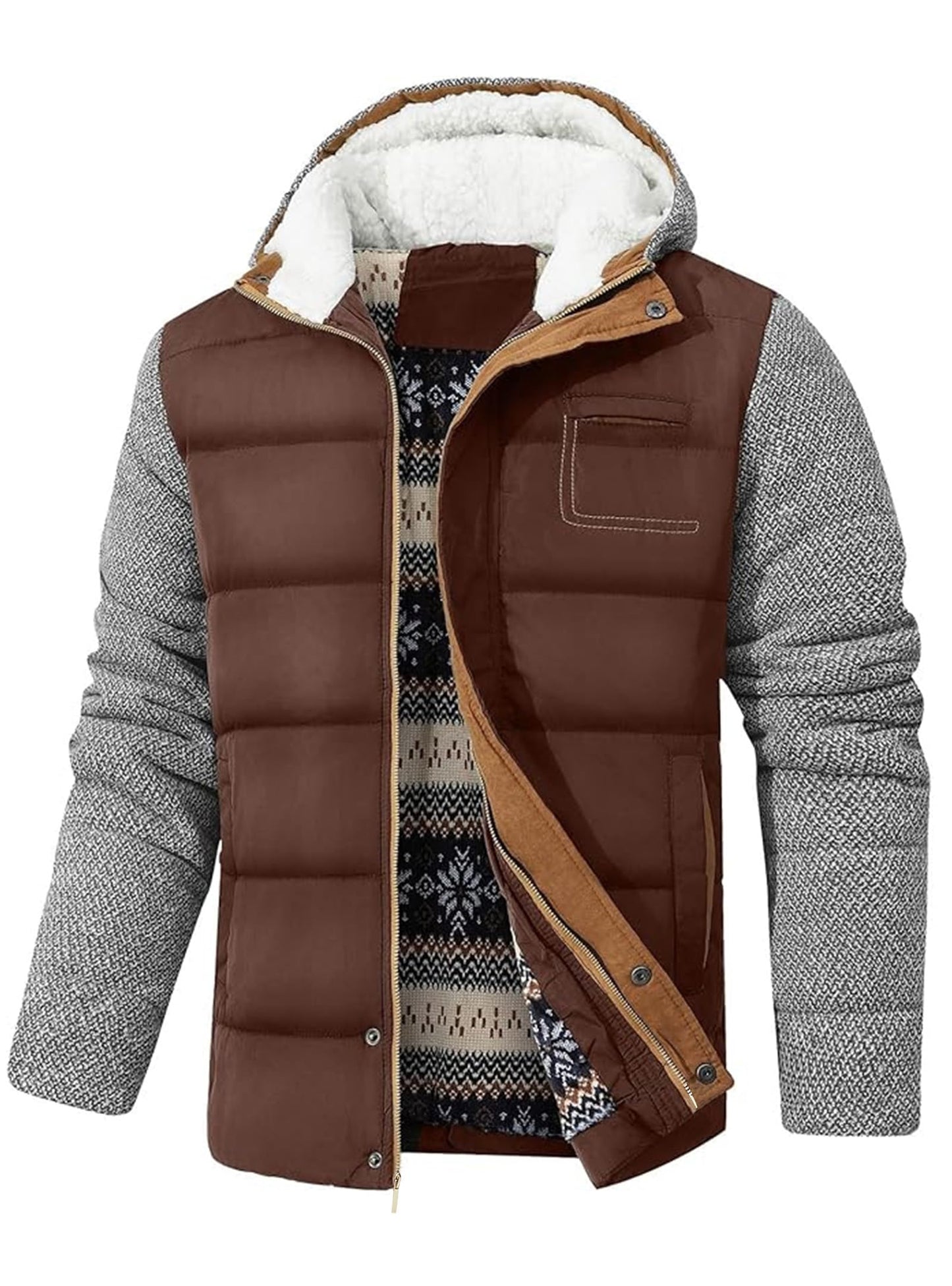 Zaitun Men's Winter Jacket, Warm Fleece Jacket, Lined Windbreaker with Hood, Windproof Outdoor Jackets, Thermal Puffer Jacket