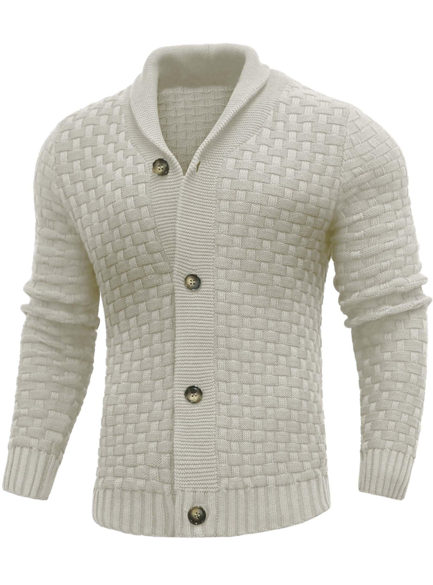 Zaitun Men's Shawl Neck Cardigans Waffle Knitted Jumper Casual Button Cardigan Warm Long Sleeve Sweater