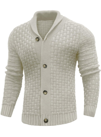 Zaitun Men's Shawl Neck Cardigans Waffle Knitted Jumper Casual Button Cardigan Warm Long Sleeve Sweater