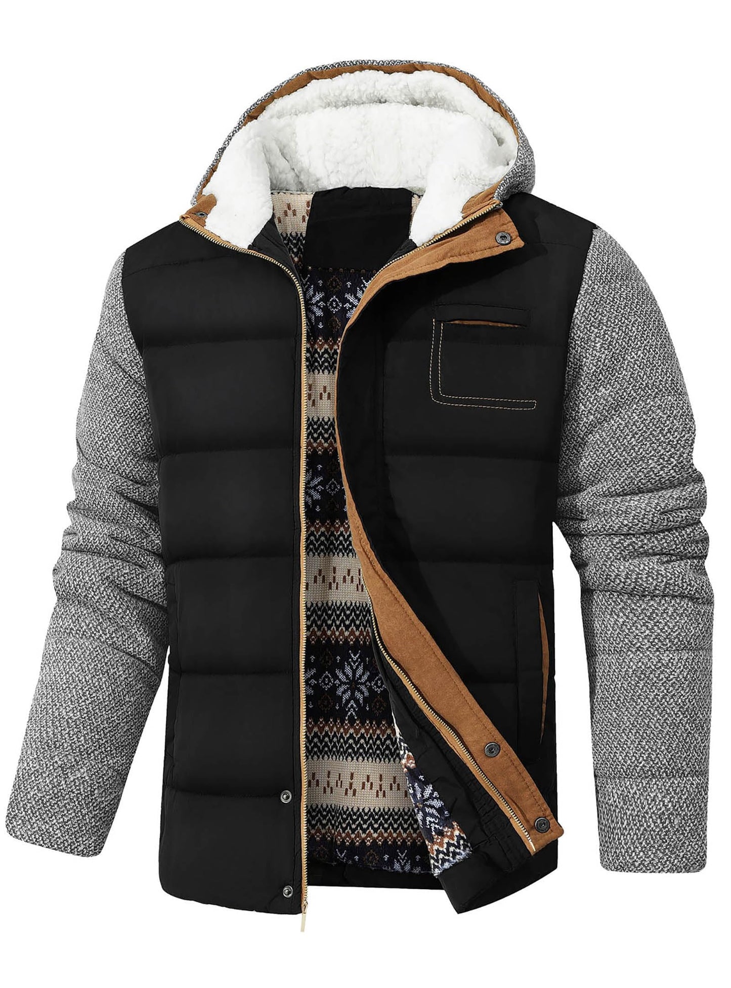 Zaitun Men's Winter Jacket, Warm Fleece Jacket, Lined Windbreaker with Hood, Windproof Outdoor Jackets, Thermal Puffer Jacket