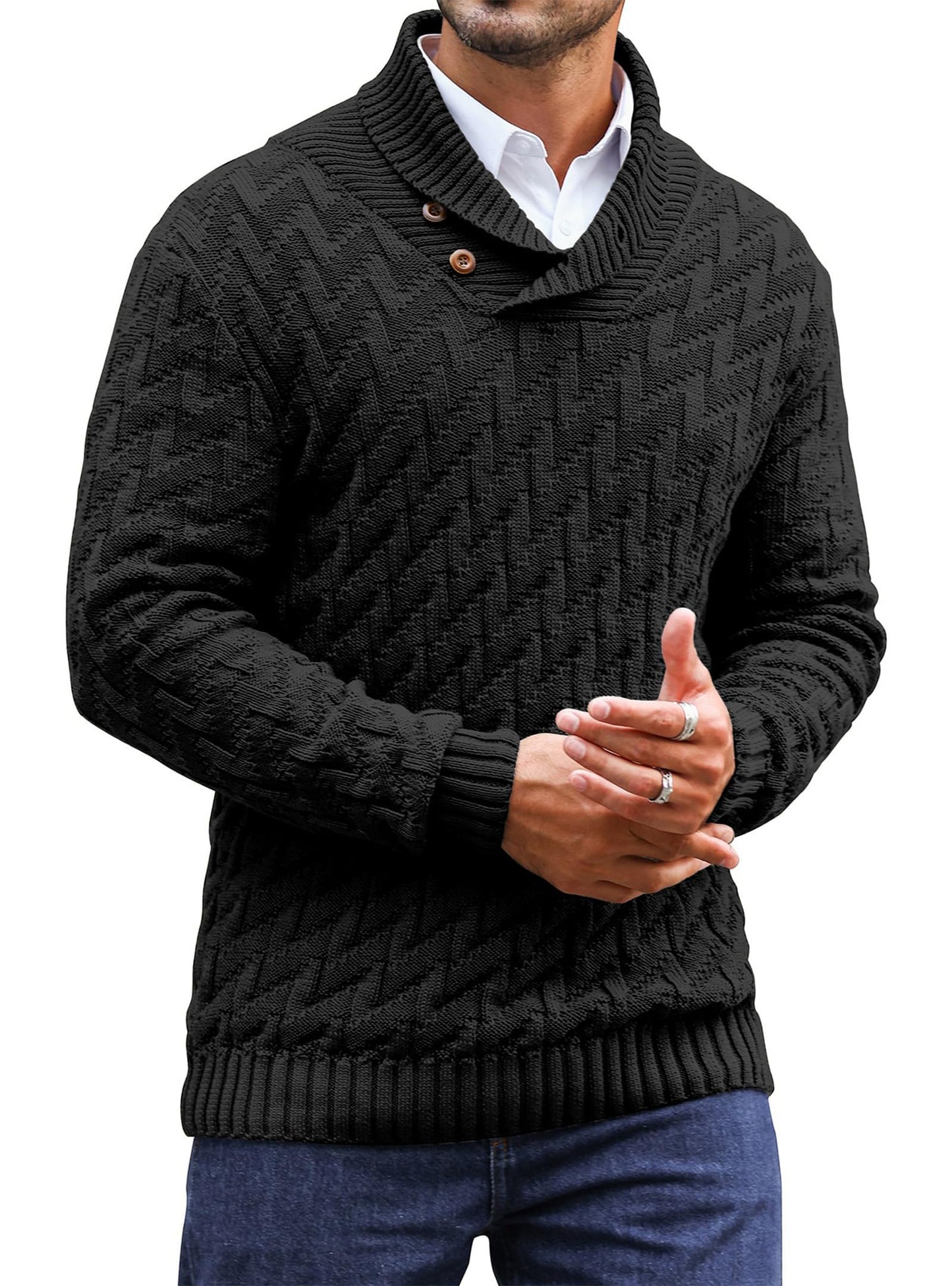 Zaitun Men's Knitted Turtleneck Pullover with Buttons Warm Long Sleeve Pullover Leisure Winter Jumper