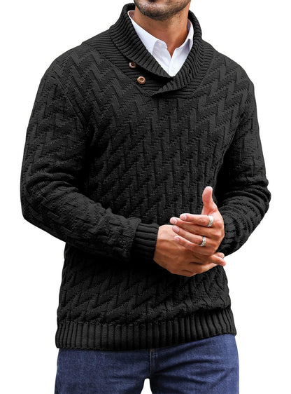 Zaitun Men's Knitted Turtleneck Pullover with Buttons Warm Long Sleeve Pullover Leisure Winter Jumper