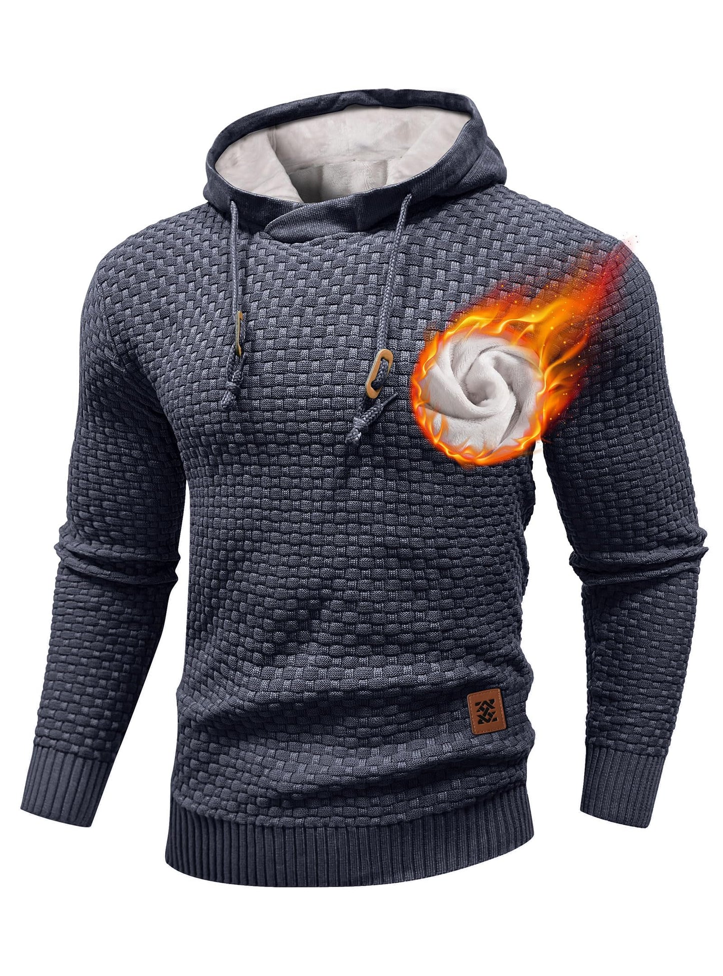 Zaitun Men's Short Plush Lined Hooded Sweater Crystal Velvet Fleece Lined Winter Warm Sweatshirt Knitted Hoodie Pullover Khaki