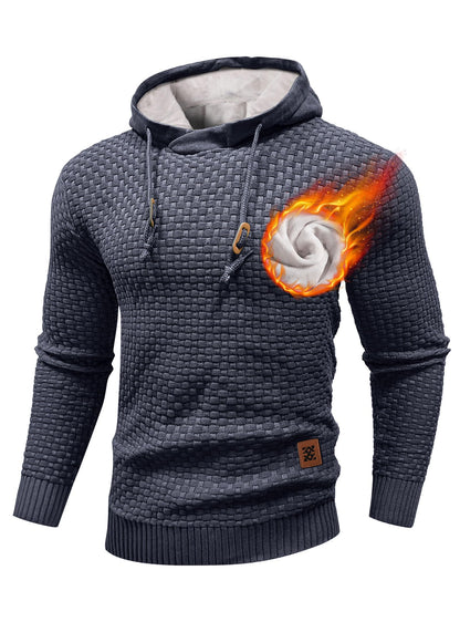 Zaitun Men's Short Plush Lined Hooded Sweater Crystal Velvet Fleece Lined Winter Warm Sweatshirt Knitted Hoodie Pullover Khaki