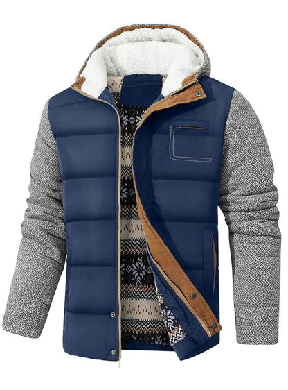 Zaitun Men's Winter Jacket, Warm Fleece Jacket, Lined Windbreaker with Hood, Windproof Outdoor Jackets, Thermal Puffer Jacket