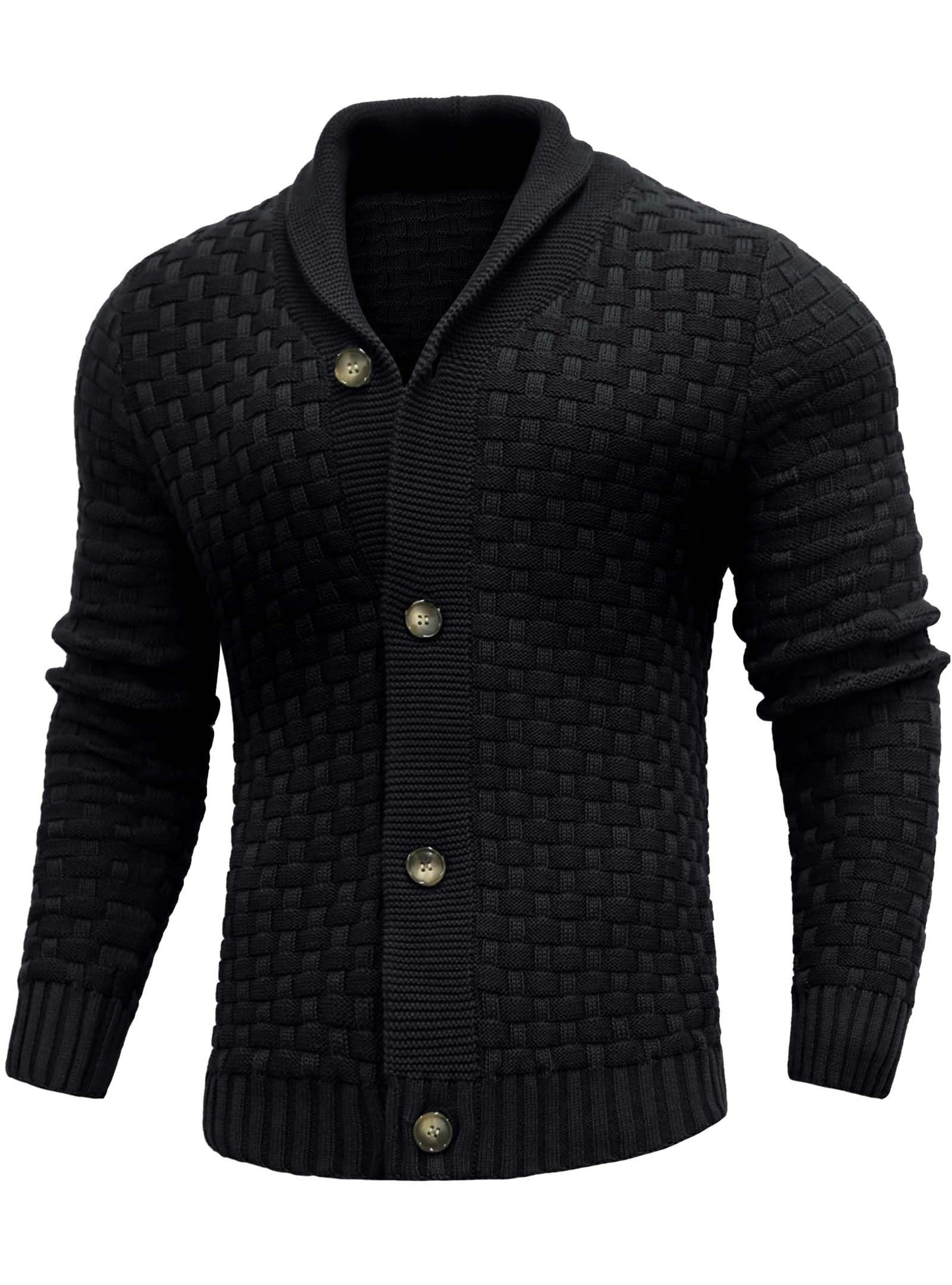 Zaitun Men's Shawl Neck Cardigans Waffle Knitted Jumper Casual Button Cardigan Warm Long Sleeve Sweater