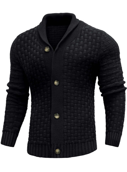 Zaitun Men's Shawl Neck Cardigans Waffle Knitted Jumper Casual Button Cardigan Warm Long Sleeve Sweater