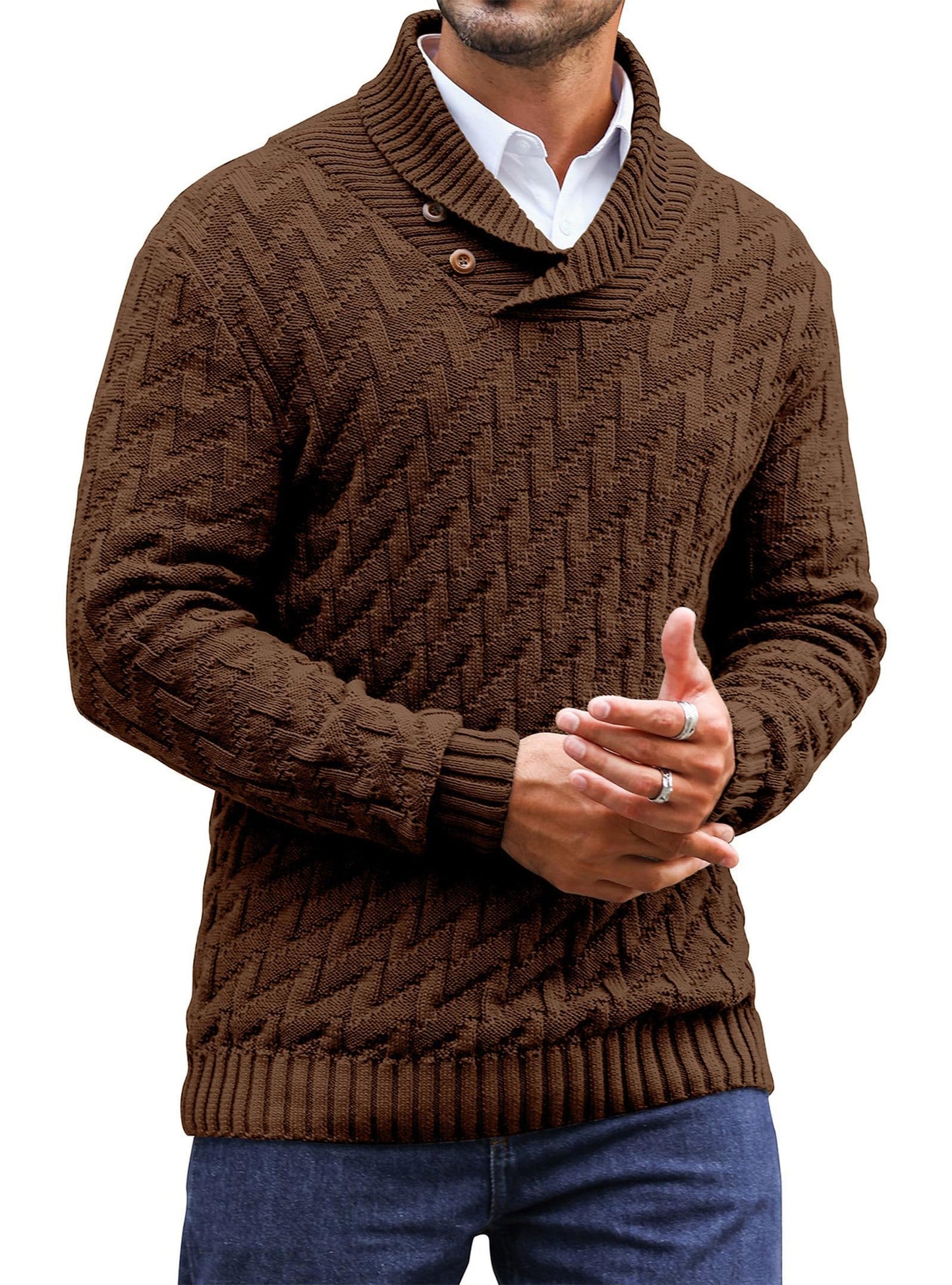 Zaitun Men's Knitted Turtleneck Pullover with Buttons Warm Long Sleeve Pullover Leisure Winter Jumper