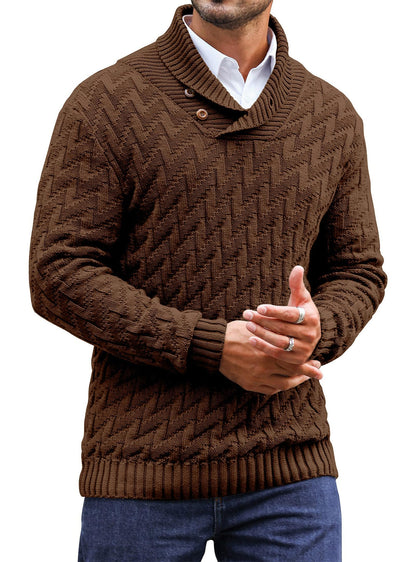 Zaitun Men's Knitted Turtleneck Pullover with Buttons Warm Long Sleeve Pullover Leisure Winter Jumper