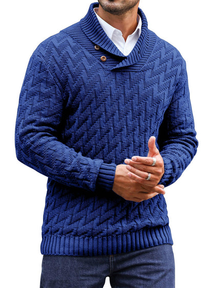 Zaitun Men's Knitted Turtleneck Pullover with Buttons Warm Long Sleeve Pullover Leisure Winter Jumper