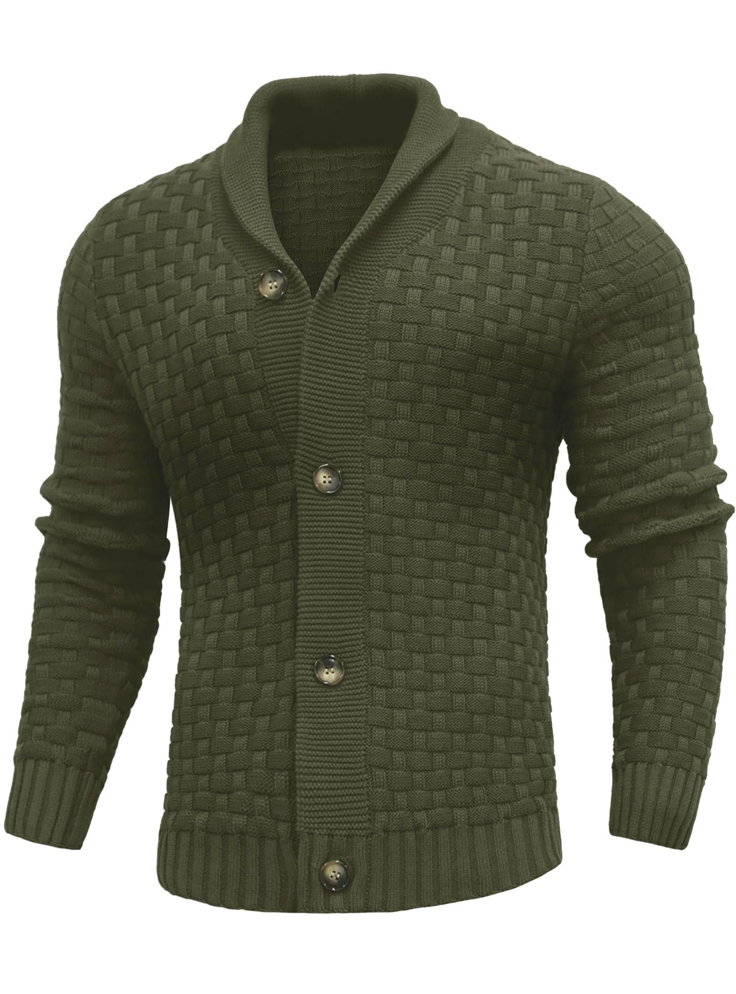 Zaitun Men's Shawl Neck Cardigans Waffle Knitted Jumper Casual Button Cardigan Warm Long Sleeve Sweater