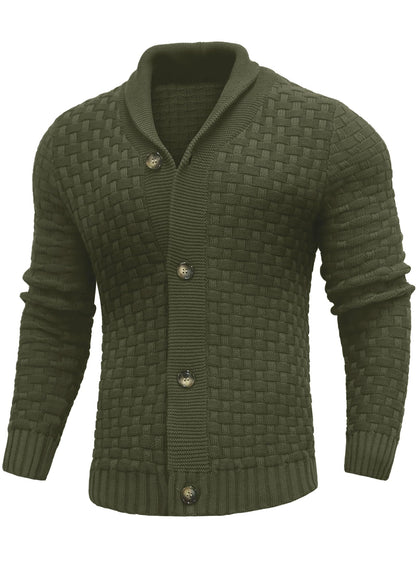 Zaitun Men's Shawl Neck Cardigans Waffle Knitted Jumper Casual Button Cardigan Warm Long Sleeve Sweater