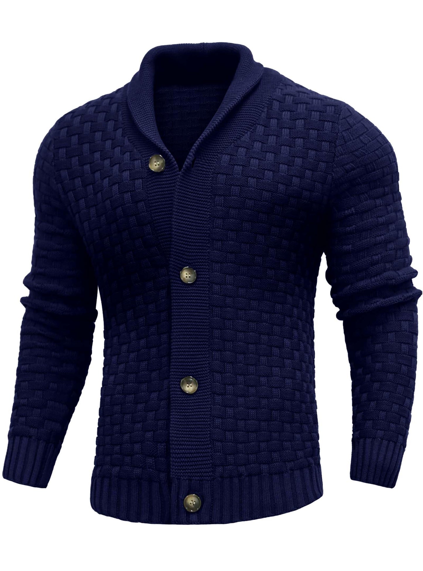 Zaitun Men's Shawl Neck Cardigans Waffle Knitted Jumper Casual Button Cardigan Warm Long Sleeve Sweater