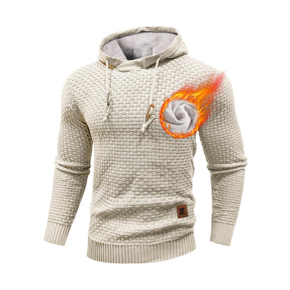 Zaitun Men's Short Plush Lined Hooded Sweater Crystal Velvet Fleece Lined Winter Warm Sweatshirt Knitted Hoodie Pullover Khaki