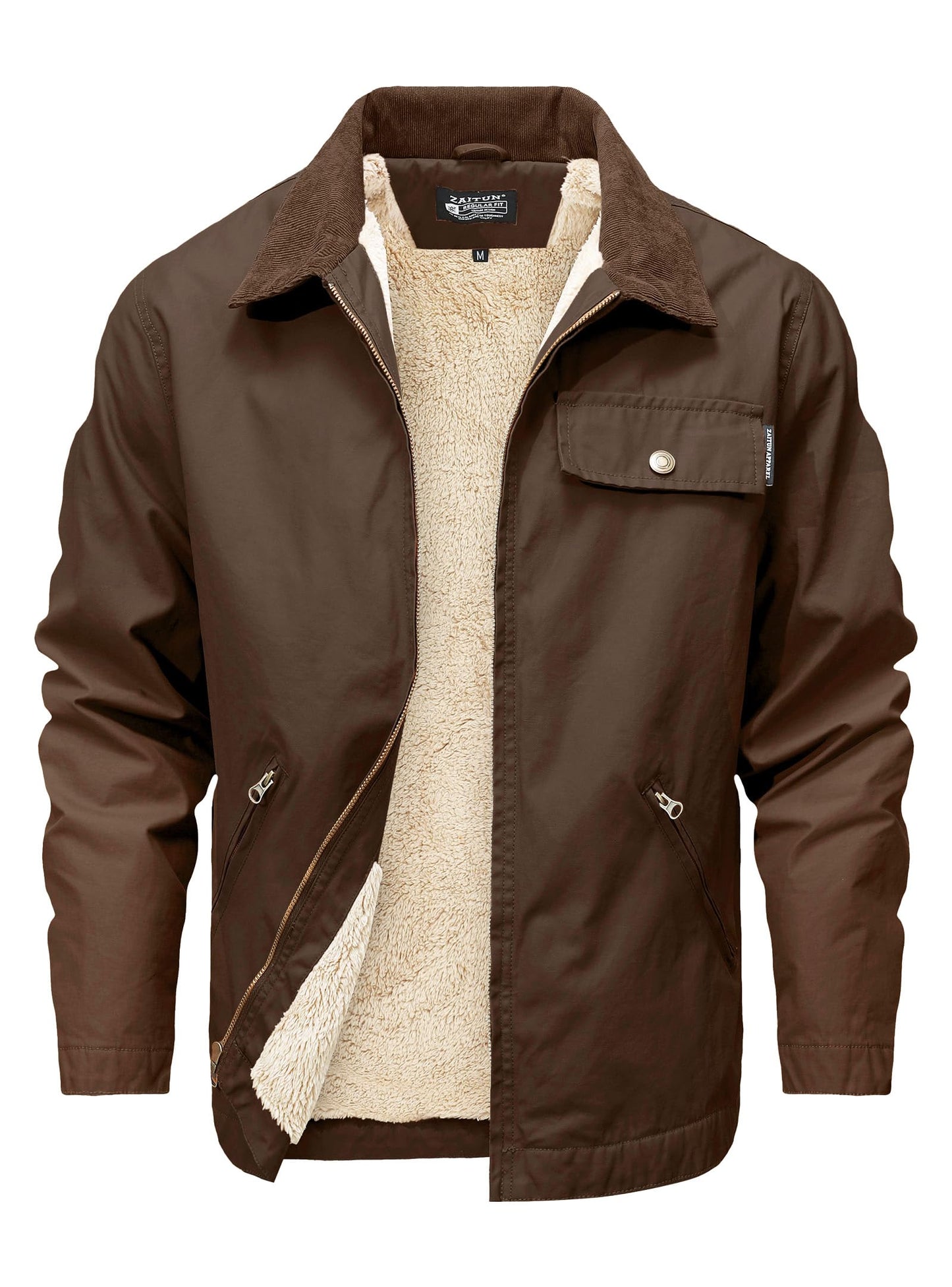 Zaitun Men's vintage jacket Winter Casual Warm Coat Fleece Lining Waterproof Outdoor Work Jacket
