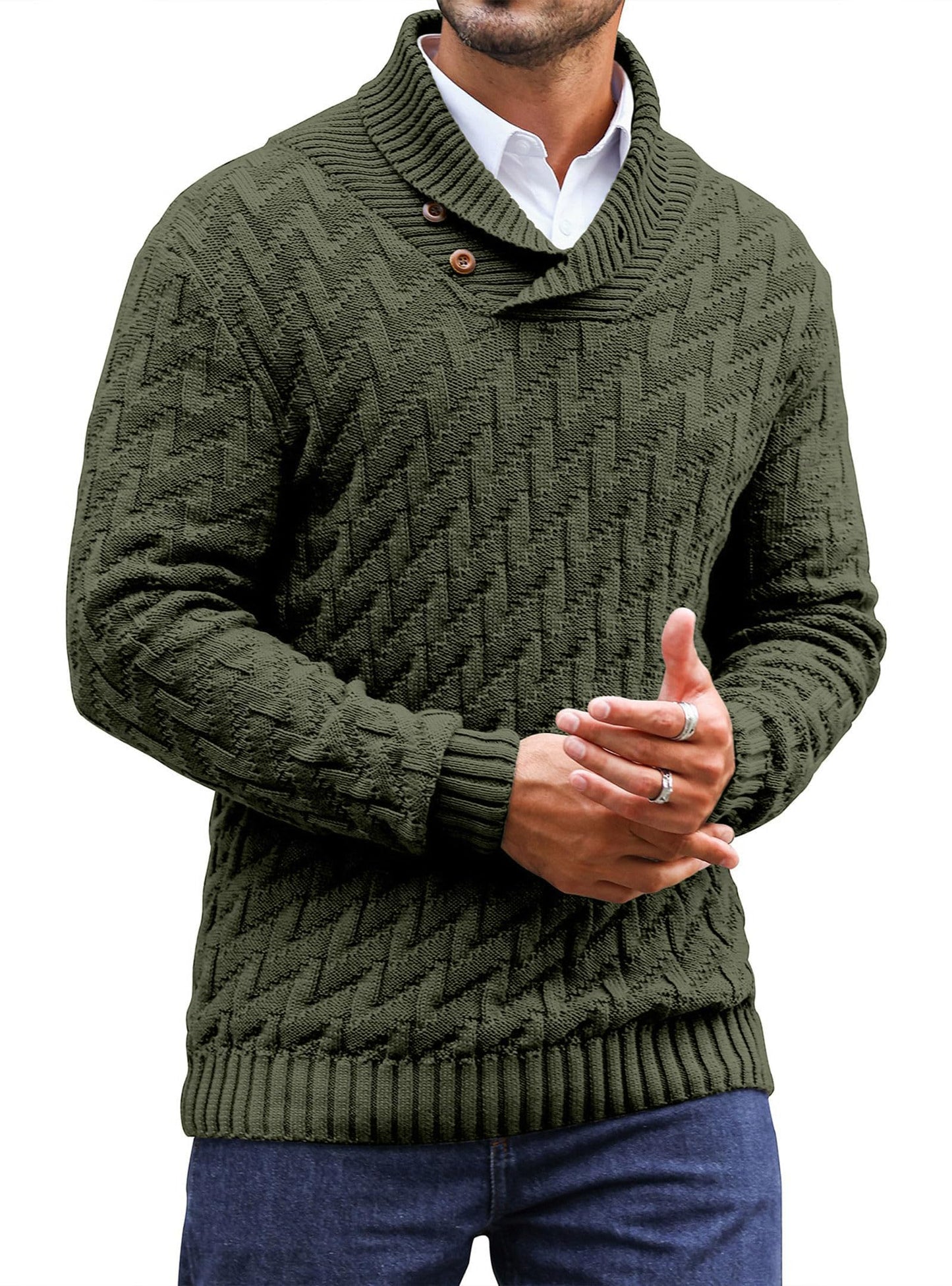 Zaitun Men's Knitted Turtleneck Pullover with Buttons Warm Long Sleeve Pullover Leisure Winter Jumper
