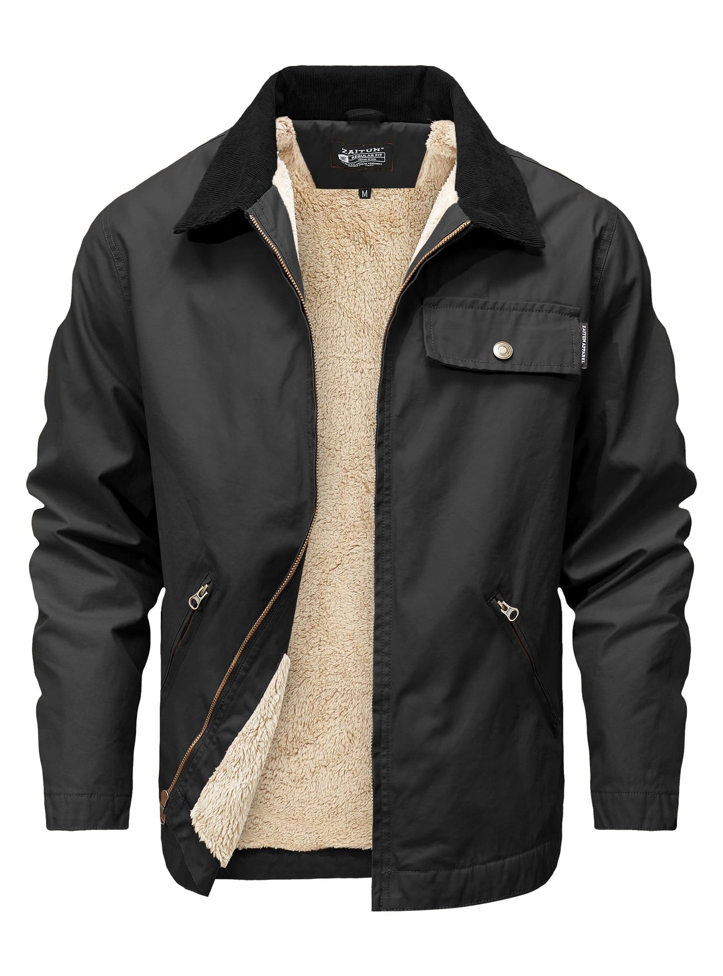 Zaitun Men's vintage jacket Winter Casual Warm Coat Fleece Lining Waterproof Outdoor Work Jacket