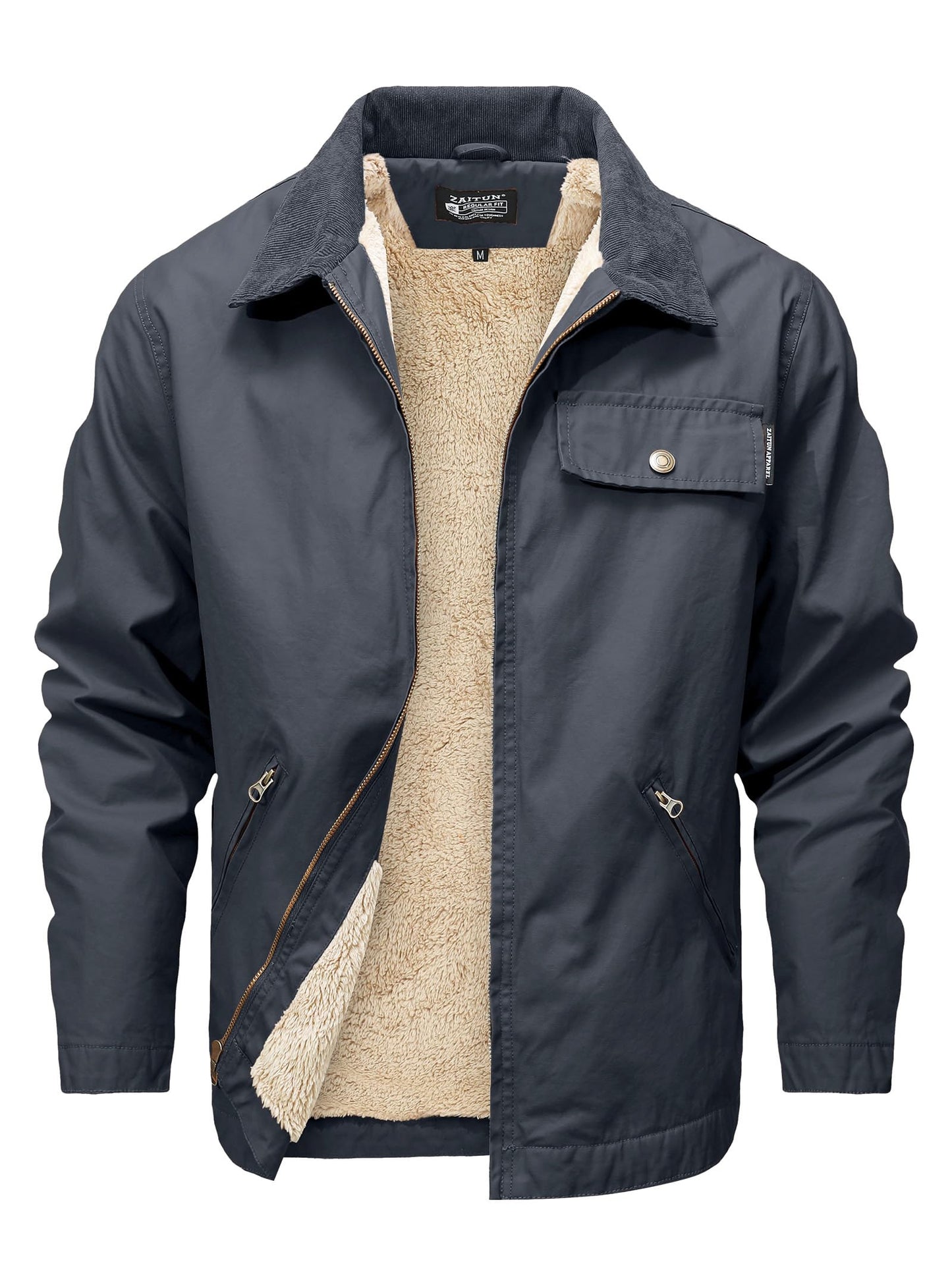 Zaitun Men's vintage jacket Winter Casual Warm Coat Fleece Lining Waterproof Outdoor Work Jacket