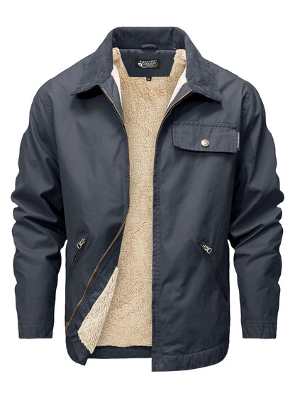 Zaitun Men's vintage jacket Winter Casual Warm Coat Fleece Lining Waterproof Outdoor Work Jacket