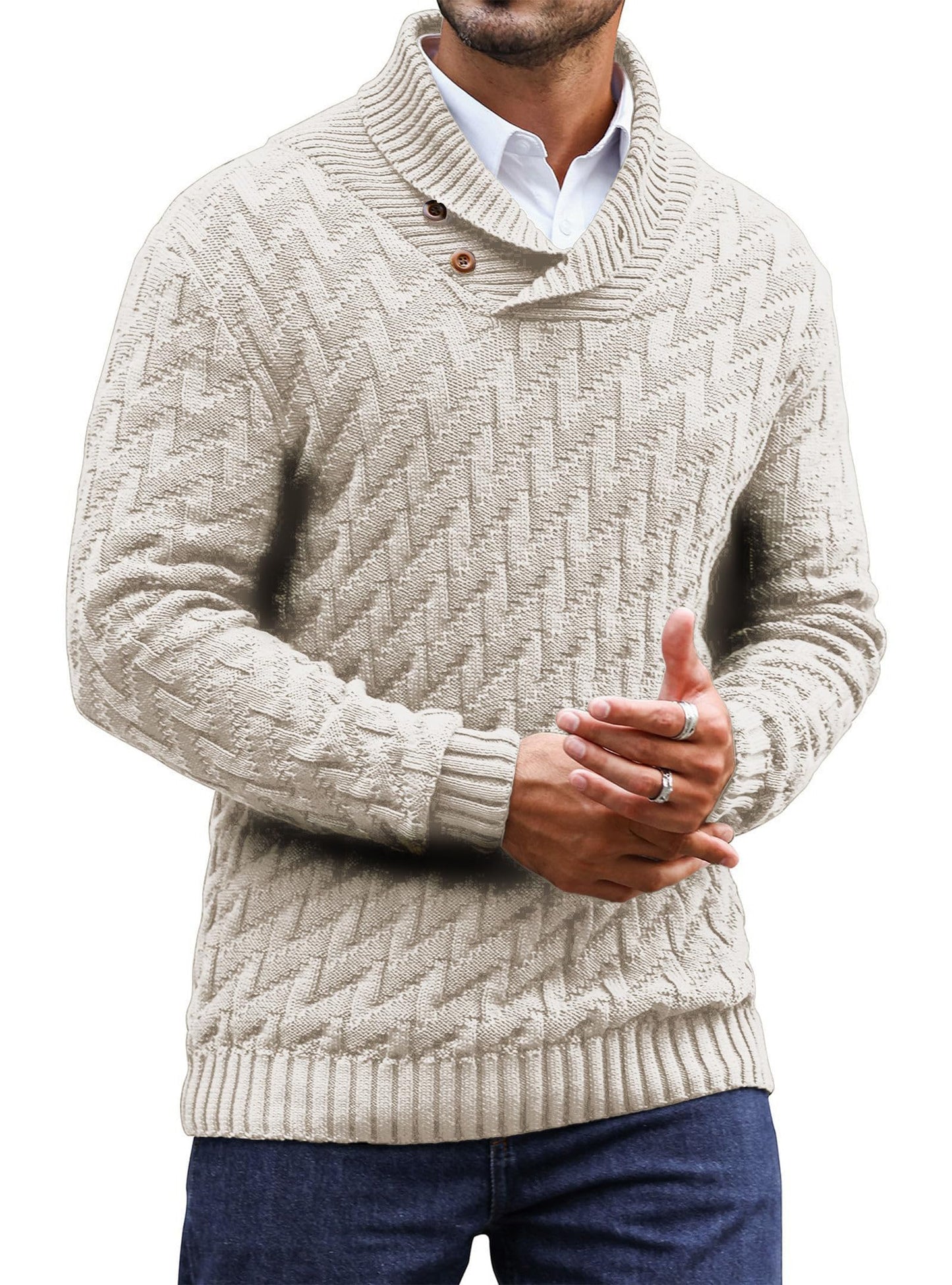 Zaitun Men's Knitted Turtleneck Pullover with Buttons Warm Long Sleeve Pullover Leisure Winter Jumper