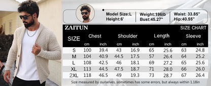 Zaitun Men's Shawl Neck Cardigans Waffle Knitted Jumper Casual Button Cardigan Warm Long Sleeve Sweater