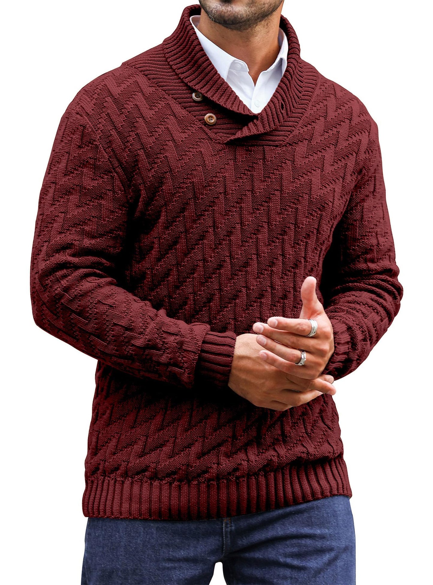 Zaitun Men's Knitted Turtleneck Pullover with Buttons Warm Long Sleeve Pullover Leisure Winter Jumper