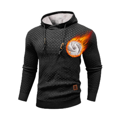 Zaitun Men's Short Plush Lined Hooded Sweater Crystal Velvet Fleece Lined Winter Warm Sweatshirt Knitted Hoodie Pullover Khaki