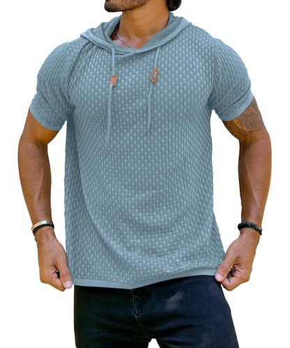 Zaitun Men's Short Sleeve Hoodie Shirt Casual Waffle Knitted Pullover Sweater..., Black, XX-Large