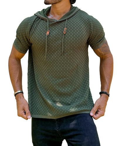Zaitun Men's Short Sleeve Hoodie Shirt Casual Waffle Knitted Pullover Sweater..., Black, XX-Large