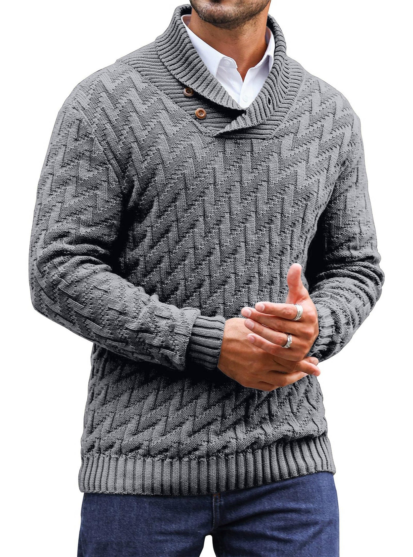 Zaitun Men's Knitted Turtleneck Pullover with Buttons Warm Long Sleeve Pullover Leisure Winter Jumper