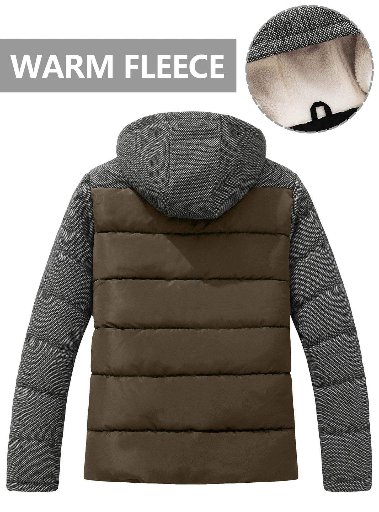 Zaitun Men's Winter Jacket, Warm Fleece Jacket, Lined Windbreaker with Hood, Windproof Outdoor Jackets, Thermal Puffer Jacket
