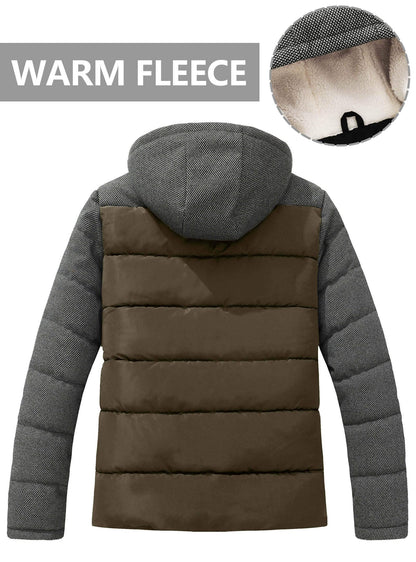 Zaitun Men's Winter Jacket, Warm Fleece Jacket, Lined Windbreaker with Hood, Windproof Outdoor Jackets, Thermal Puffer Jacket