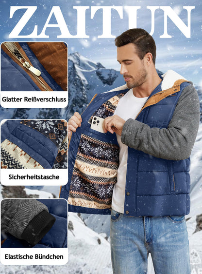 Zaitun Men's Winter Jacket, Warm Fleece Jacket, Lined Windbreaker with Hood, Windproof Outdoor Jackets, Thermal Puffer Jacket
