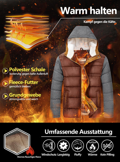 Zaitun Men's Winter Jacket, Warm Fleece Jacket, Lined Windbreaker with Hood, Windproof Outdoor Jackets, Thermal Puffer Jacket
