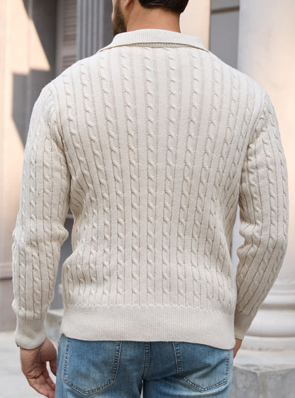 Zaitun Mens Jumper Quarter Zip Cable Knit Pullover Sweater Long Sleeve Half Zip Jumper V-Neck Casual Winter Knitwear Soft Knitted Top