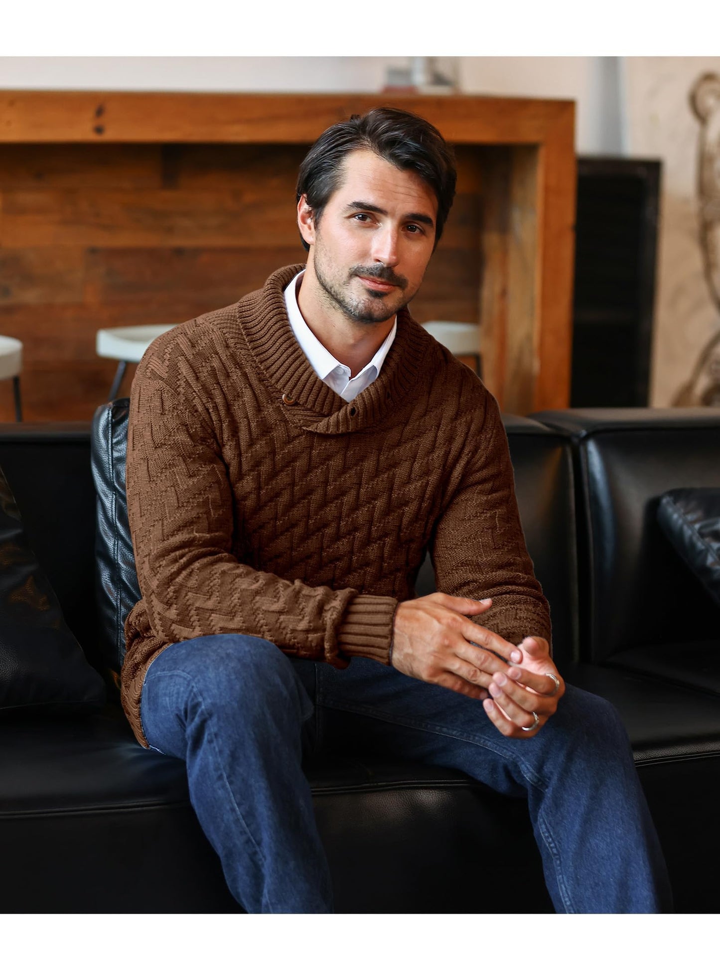 Zaitun Men's Knitted Turtleneck Pullover with Buttons Warm Long Sleeve Pullover Leisure Winter Jumper