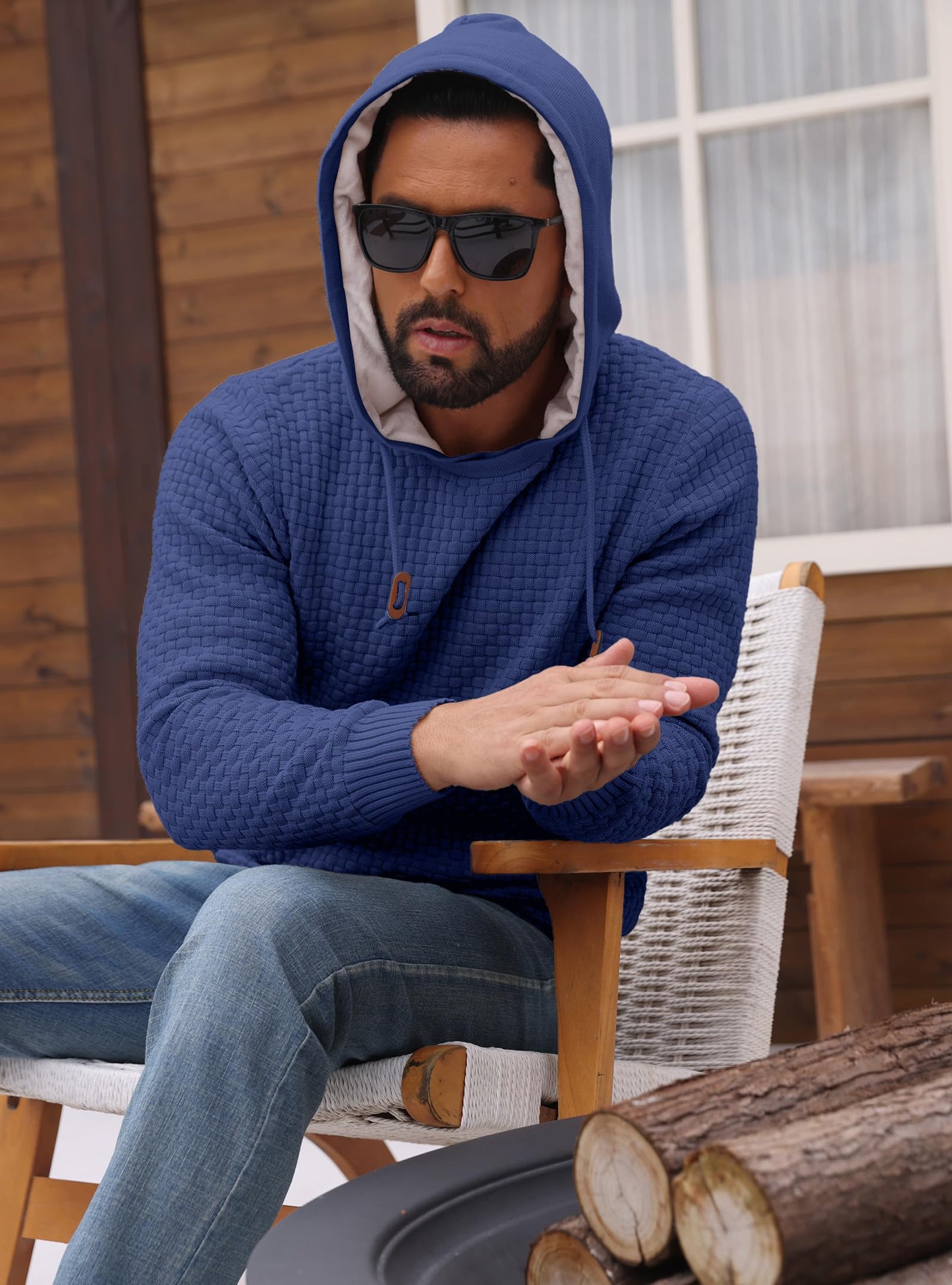 Zaitun Men's Short Plush Lined Hooded Sweater Crystal Velvet Fleece Lined Winter Warm Sweatshirt Knitted Hoodie Pullover Khaki