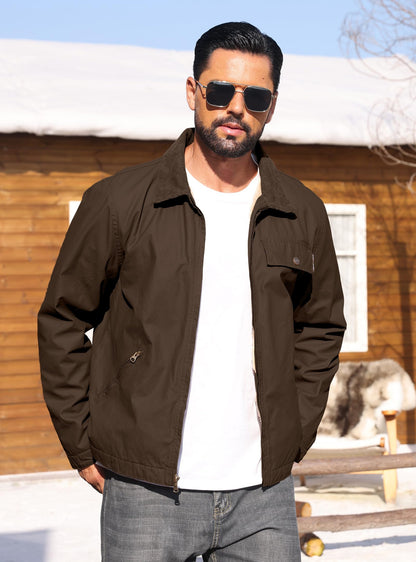 Zaitun Men's vintage jacket Winter Casual Warm Coat Fleece Lining Waterproof Outdoor Work Jacket