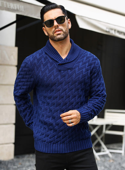 Zaitun Men's Knitted Turtleneck Pullover with Buttons Warm Long Sleeve Pullover Leisure Winter Jumper