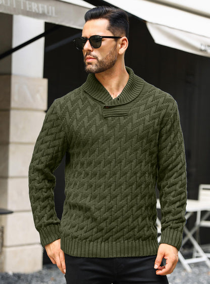 Zaitun Men's Knitted Turtleneck Pullover with Buttons Warm Long Sleeve Pullover Leisure Winter Jumper