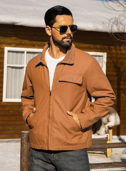 Zaitun Men's vintage jacket Winter Casual Warm Coat Fleece Lining Waterproof Outdoor Work Jacket