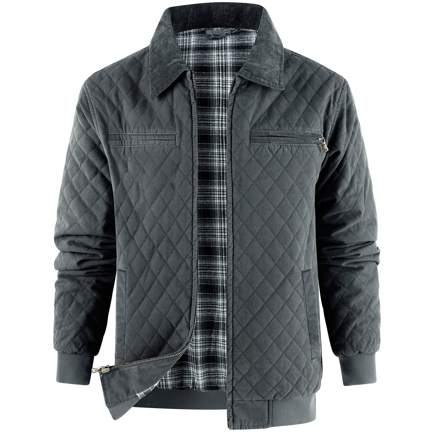 Zaitun Men's Diamond Quilted Cotton Duck Canvas Insulated Plaid Flannel Lined Padded Jackets